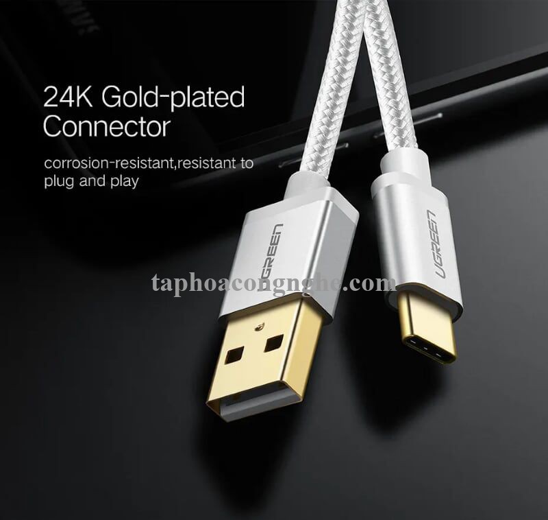 Ugreen 20811 0.5M màu Trắng Dây USB 2.0 sang Type-C đầu nhôm dây bọc vinyl US174 30020811